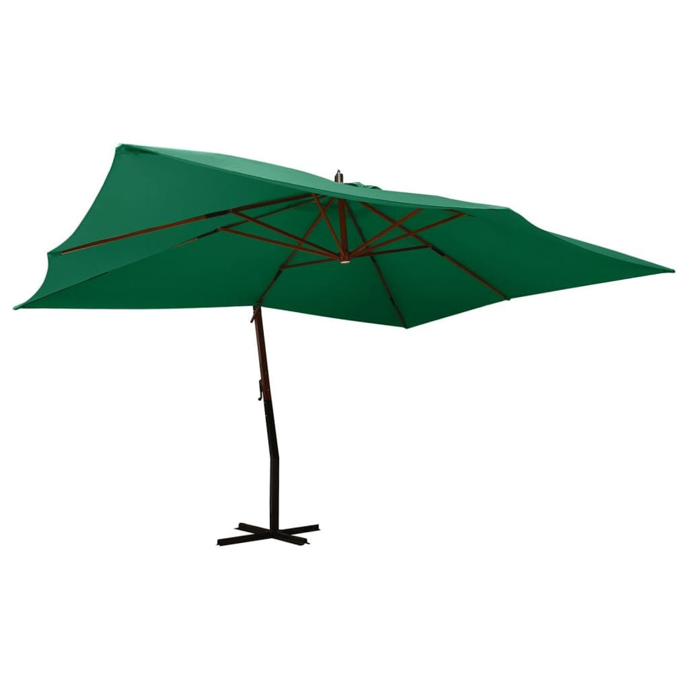 Gembinis skėtis su mediniu stulpu, žalios spalvos, 400x300cm