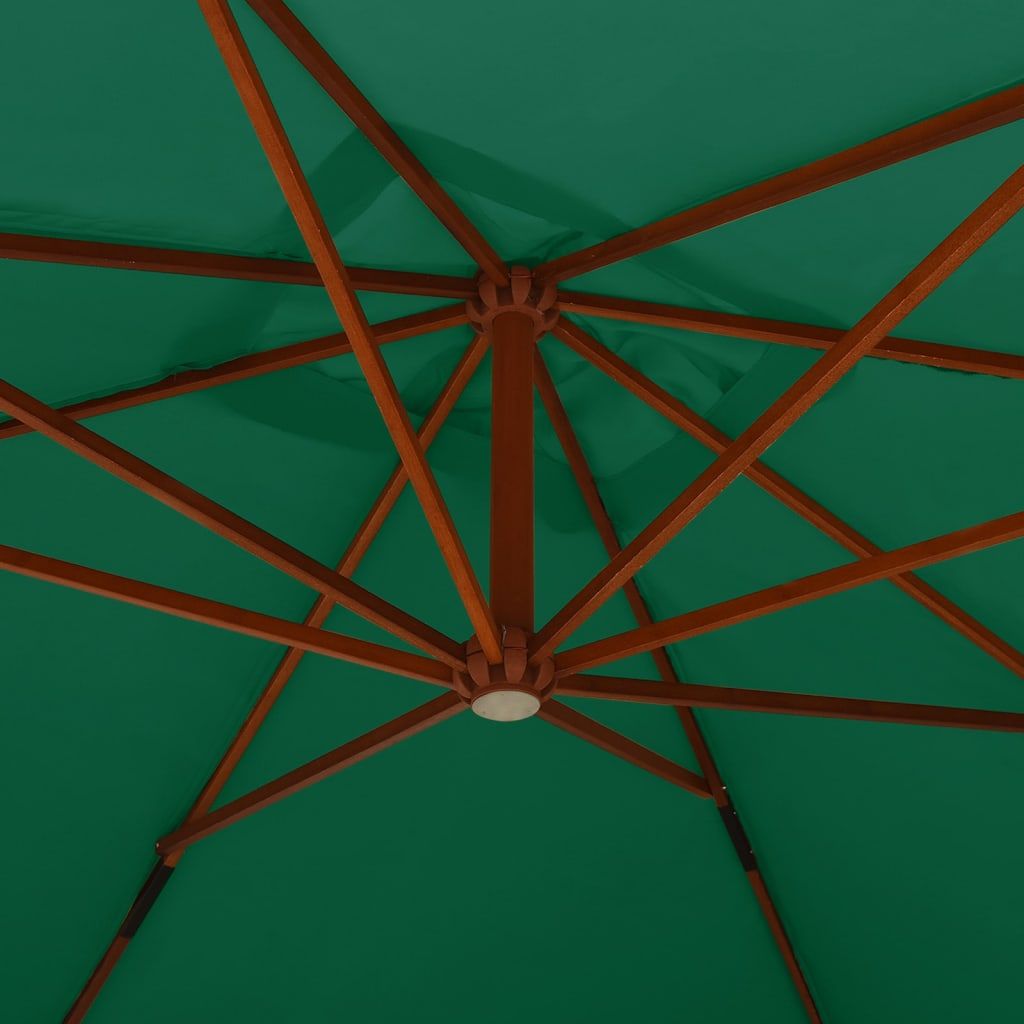 Gembinis skėtis su mediniu stulpu, žalios spalvos, 400x300cm
