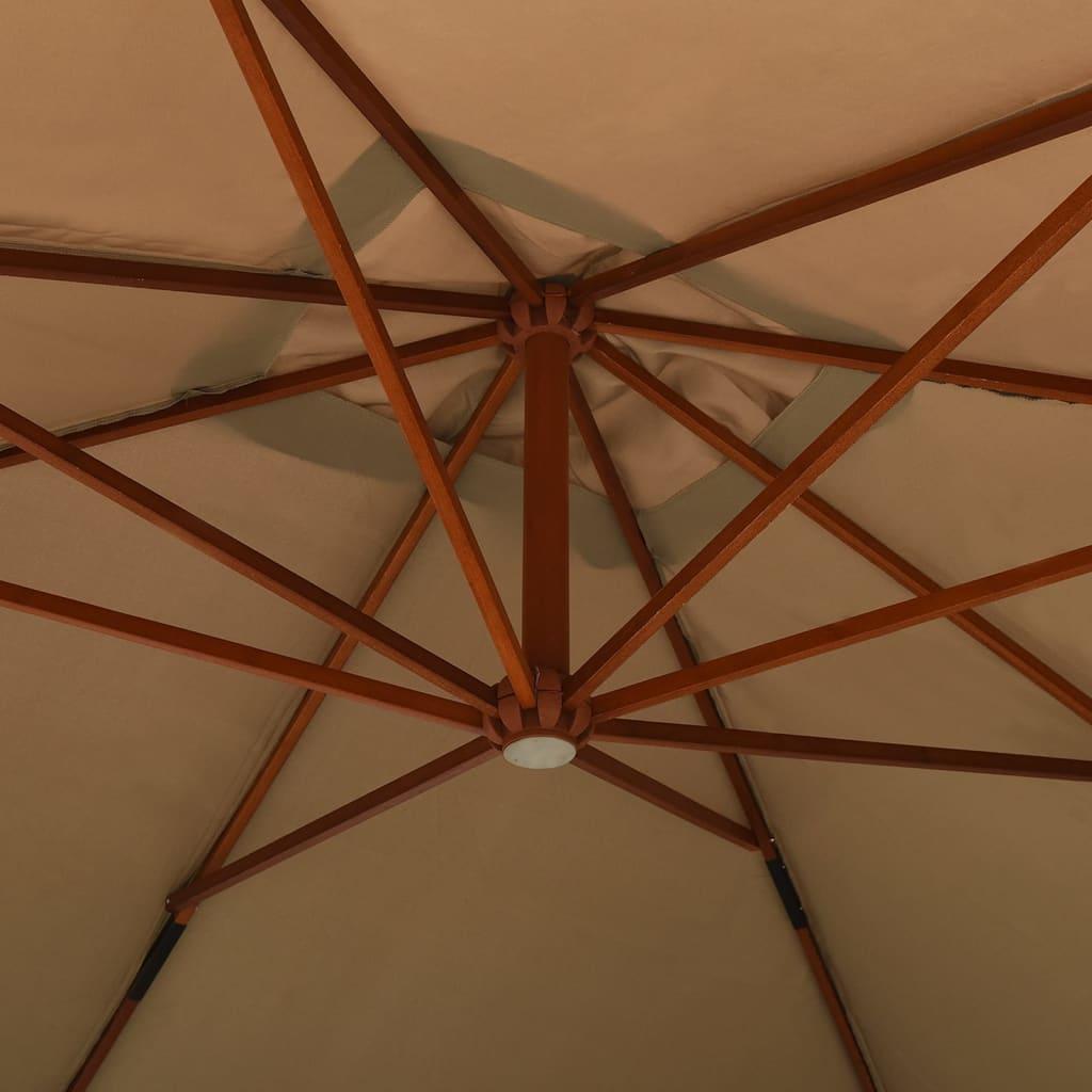Gembinis skėtis su mediniu stulpu, taupe spalvos, 400x300cm