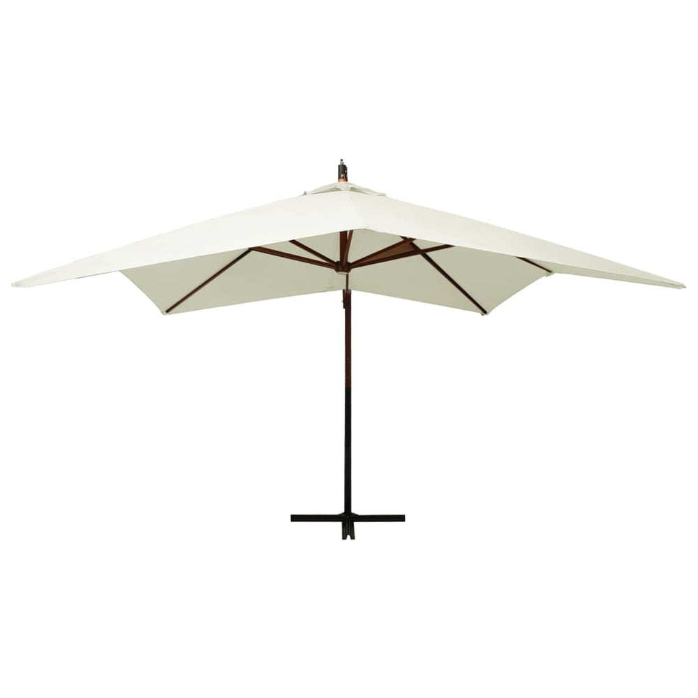 Pakabinamas skėtis su mediniu stulpu, smėlio ir baltas, 300cm