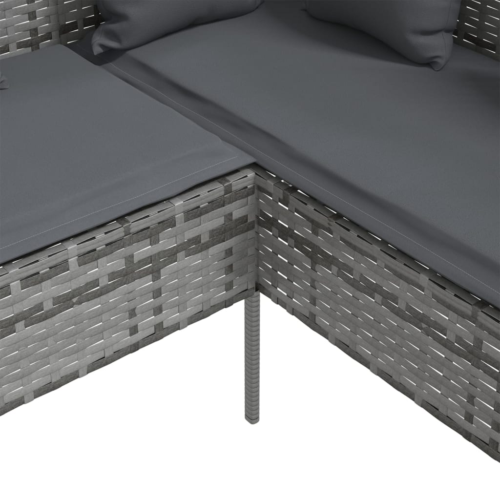 Sofa su pagalvėlėmis, pilkos spalvos, poliratanas, L formos