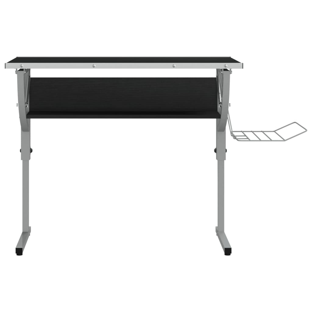 Stalas, juodas/pilkas, 110x53x(58–87)cm, mediena/plienas