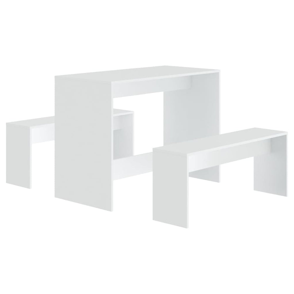 Valgomojo baldų komplektas, 3 dalių, baltos spalvos, MDP