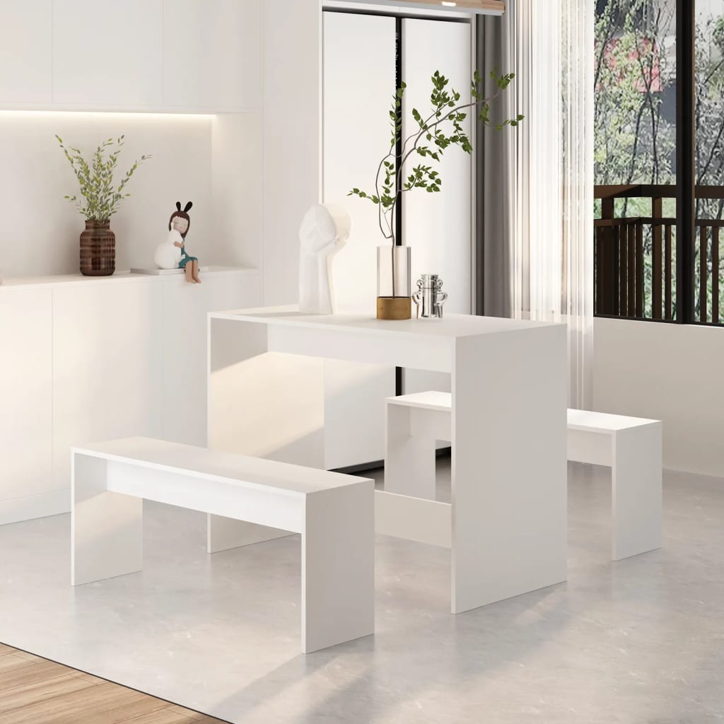 Valgomojo baldų komplektas, 3 dalių, baltos spalvos, MDP