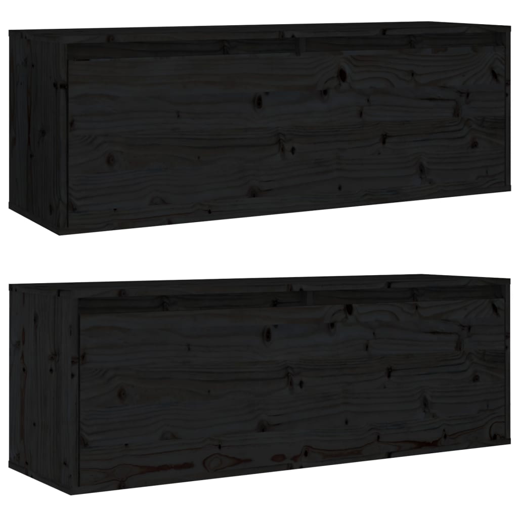 Sieninės spintelės, 2vnt., juodos, 100x30x35cm, pušies masyvas