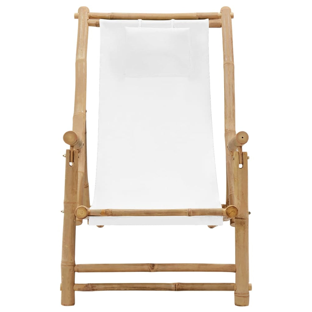 Terasos kėdė, baltos spalvos, bambukas ir drobė