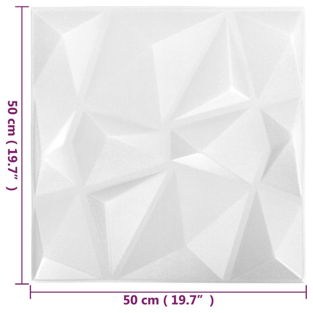 3D sienų plokštės, 24vnt., deimantų baltos, 50x50cm, 6m²