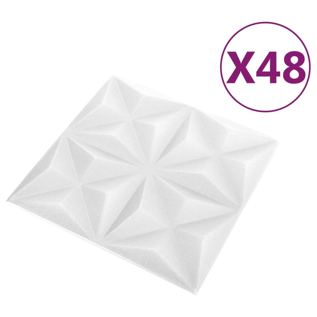 3D sienų plokštės, 48vnt., origami baltos, 50x50cm, 12m²