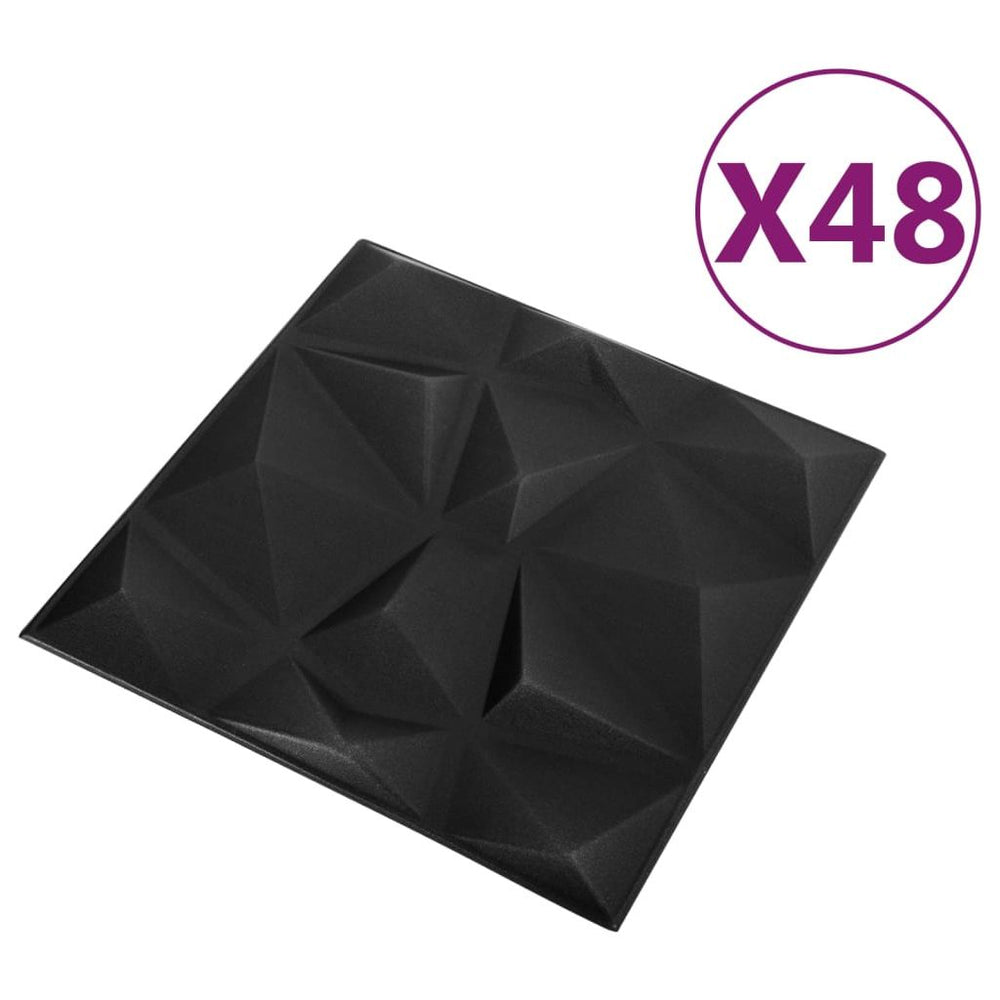 3D sienų plokštės, 48vnt., deimantų juodos, 50x50cm, 12m²