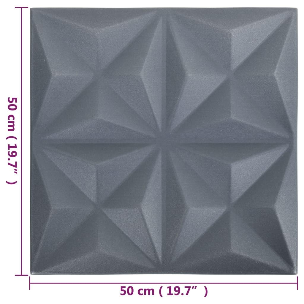 3D sienų plokštės, 48vnt., origami pilkos, 50x50cm, 12m²