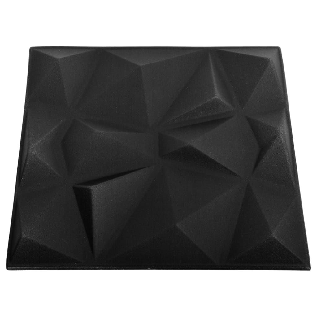 3D sienų plokštės, 12vnt., deimantų juodos, 50x50cm, 3m²