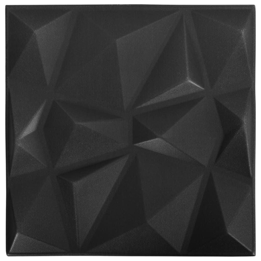 3D sienų plokštės, 12vnt., deimantų juodos, 50x50cm, 3m²