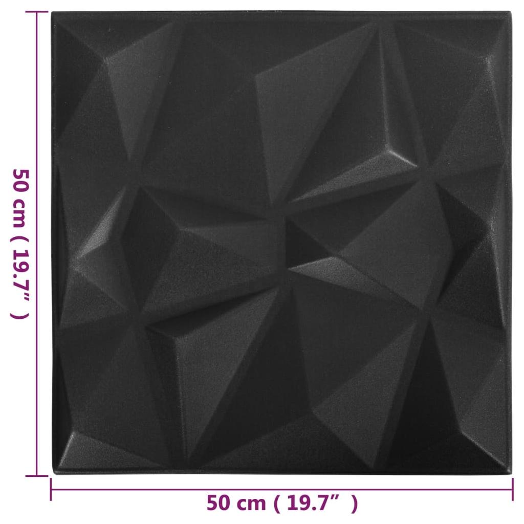 3D sienų plokštės, 12vnt., deimantų juodos, 50x50cm, 3m²