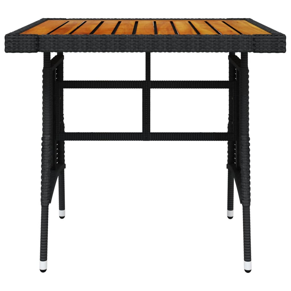 Sodo stalas, juodas, 70x70x72cm, poliratanas ir akacija