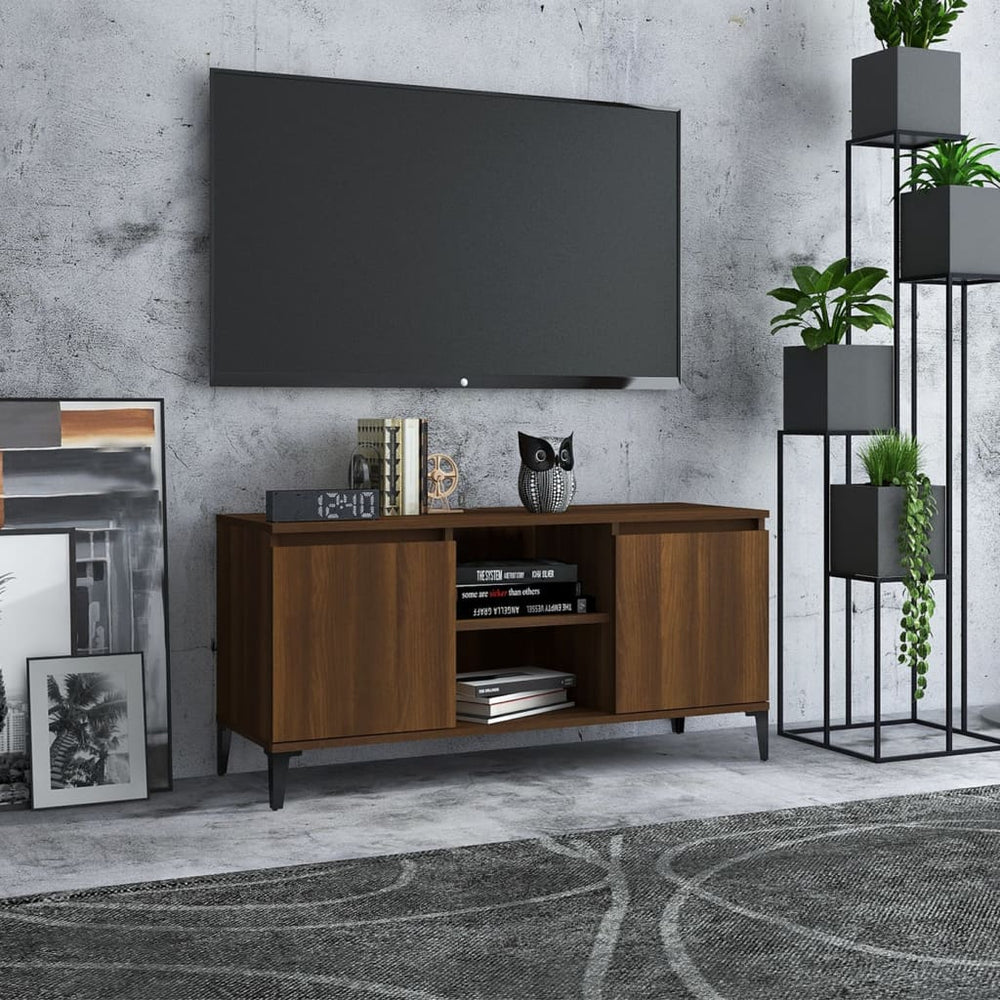 TV spintelė su metalinėmis kojelėmis, ruda, 103,5x35x50cm