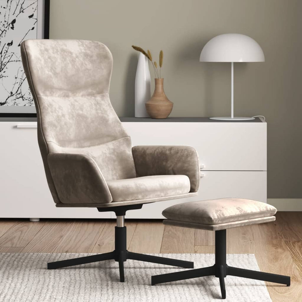 Poilsio kėdė su taburete, šviesiai pilkos spalvos, aksomas