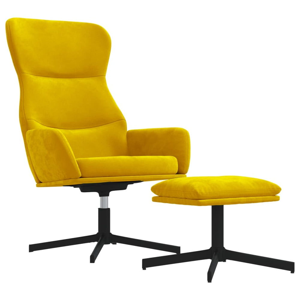 Poilsio kėdė su taburete, garstyčių geltonos spalvos, aksomas