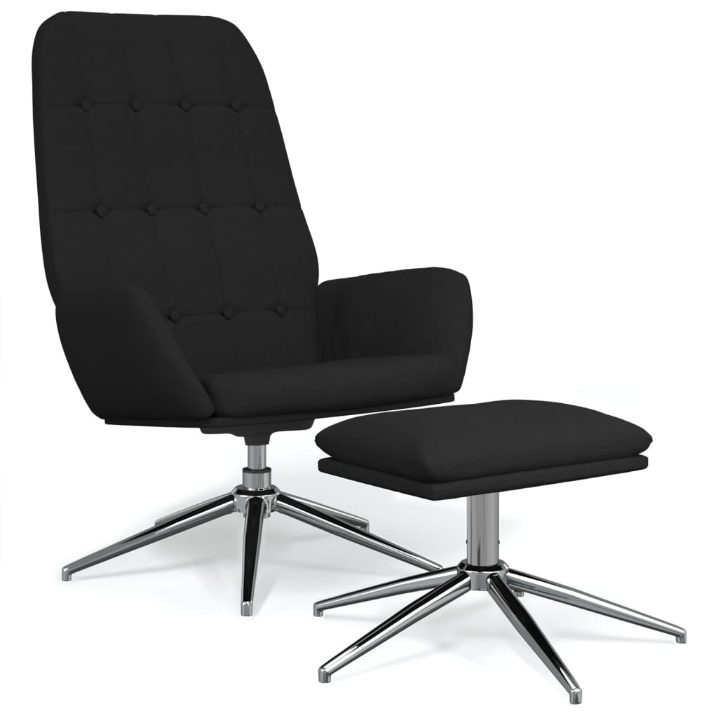 Poilsio kėdė su pakoja, juodos spalvos, mikropluošto audinys