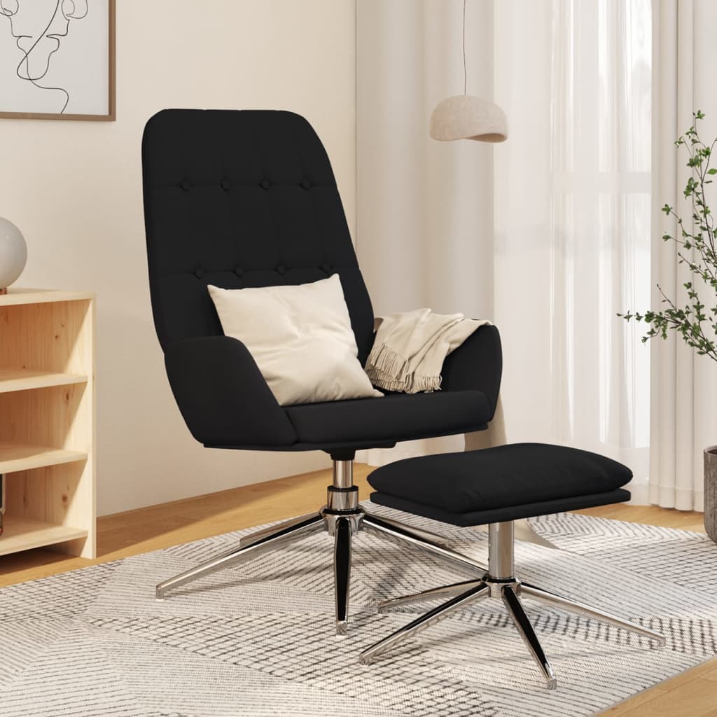 Poilsio kėdė su pakoja, juodos spalvos, mikropluošto audinys