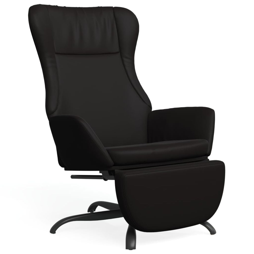 Poilsio kėdė su pakoja, juodos spalvos, dirbtinė oda, blizgi
