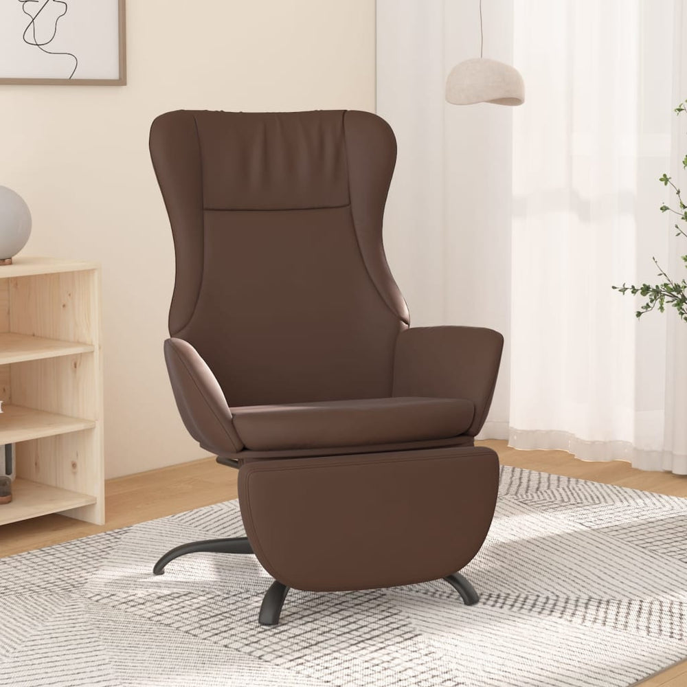 Poilsio kėdė su pakoja, rudos spalvos, dirbtinė oda, blizgi