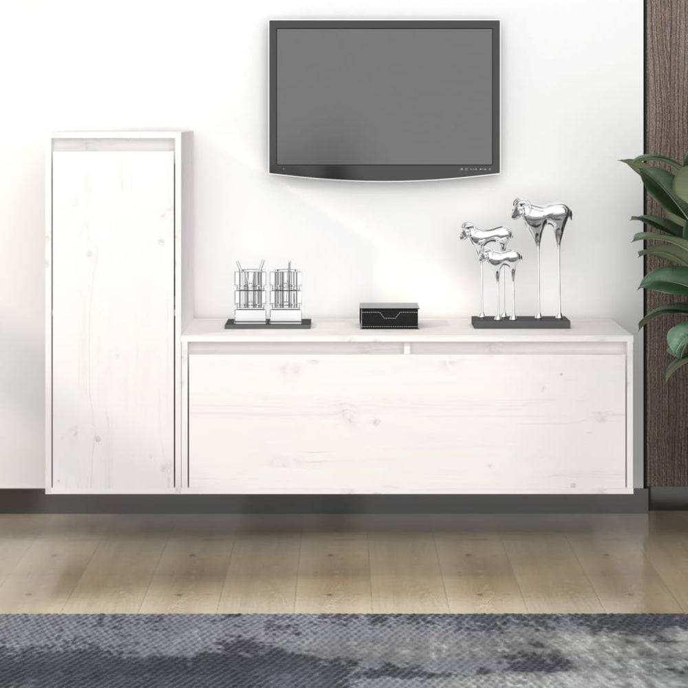 Televizoriaus spintelės, 2vnt., baltos, pušies medienos masyvas