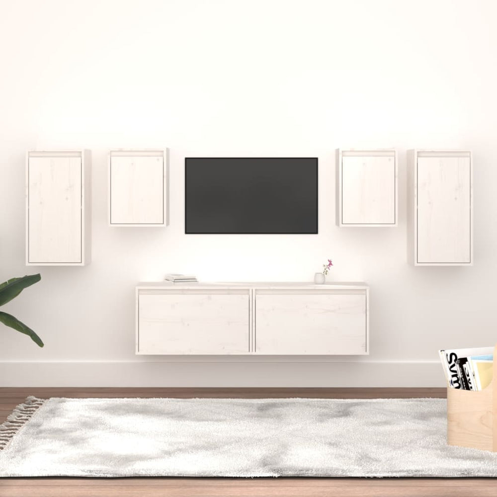 Televizoriaus spintelės, 6vnt., baltos, pušies medienos masyvas