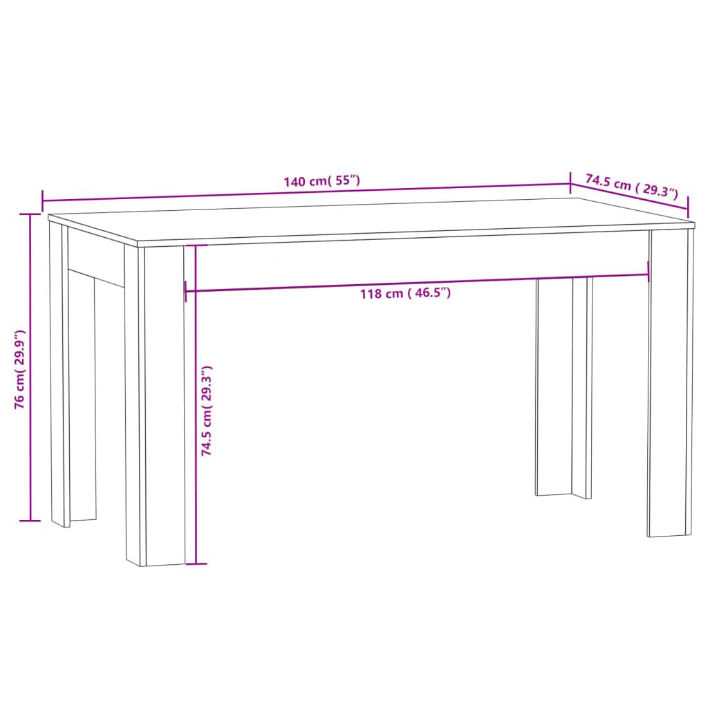 Valgomojo stalas, pilkas ąžuolo, 140x74,5x76cm, mediena