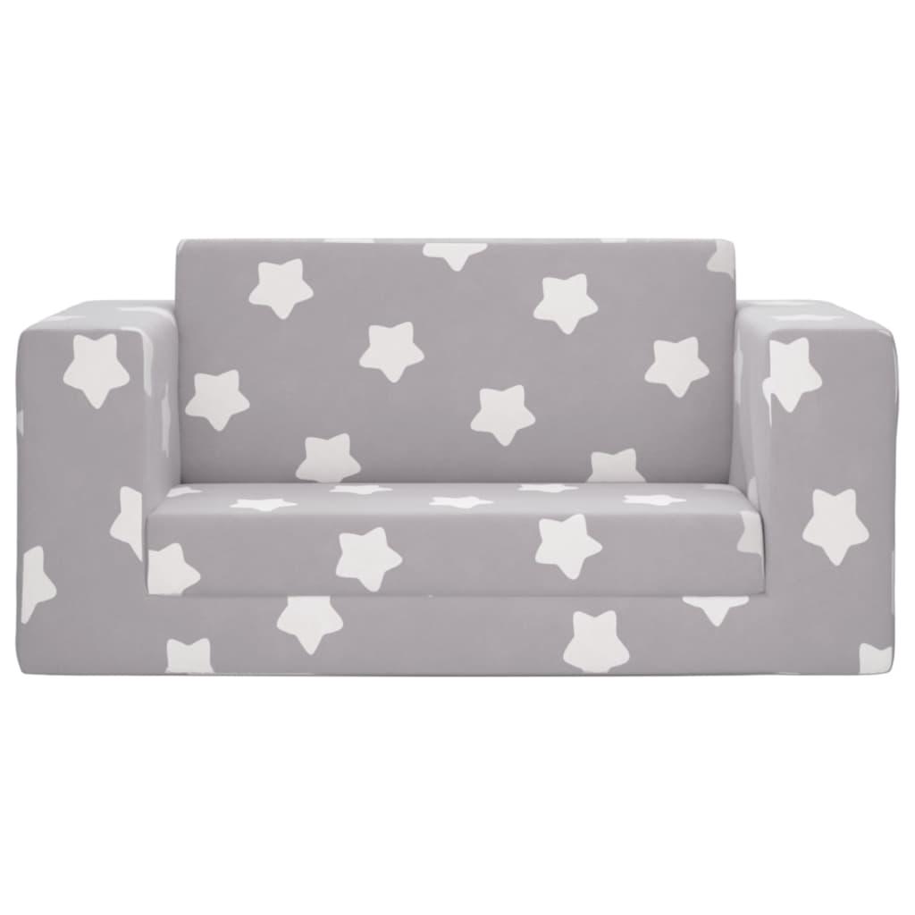 Dvivietė vaikiška sofa, šviesiai pilka, pliušas, su žvaigždėmis