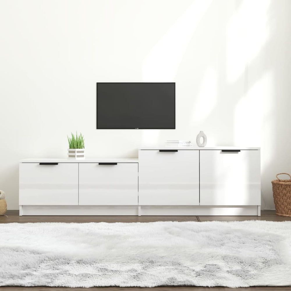 Televizoriaus spintelė, balta, 158,5x36x45cm, mediena, blizgi