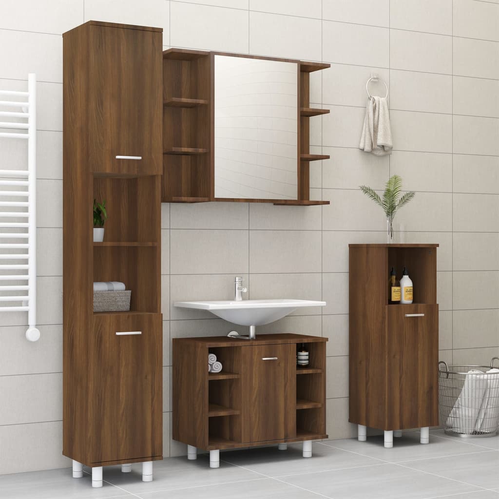 Veidrodinė vonios spintelė, ruda, 80x20,5x64cm, mediena