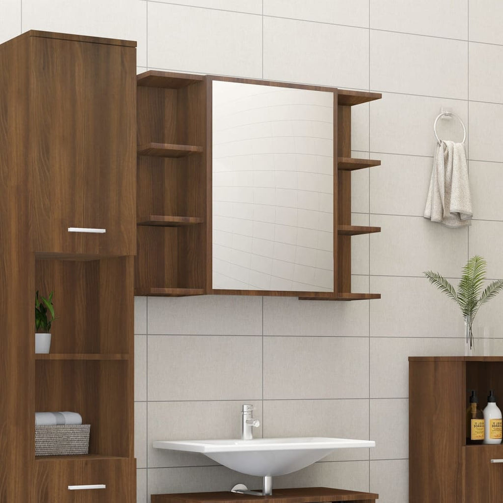 Veidrodinė vonios spintelė, ruda, 80x20,5x64cm, mediena