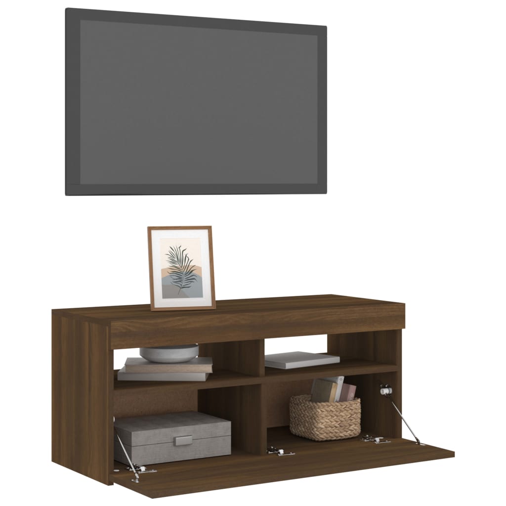 TV spintelė su LED apšvietimu, ruda ąžuolo, 90x35x40cm