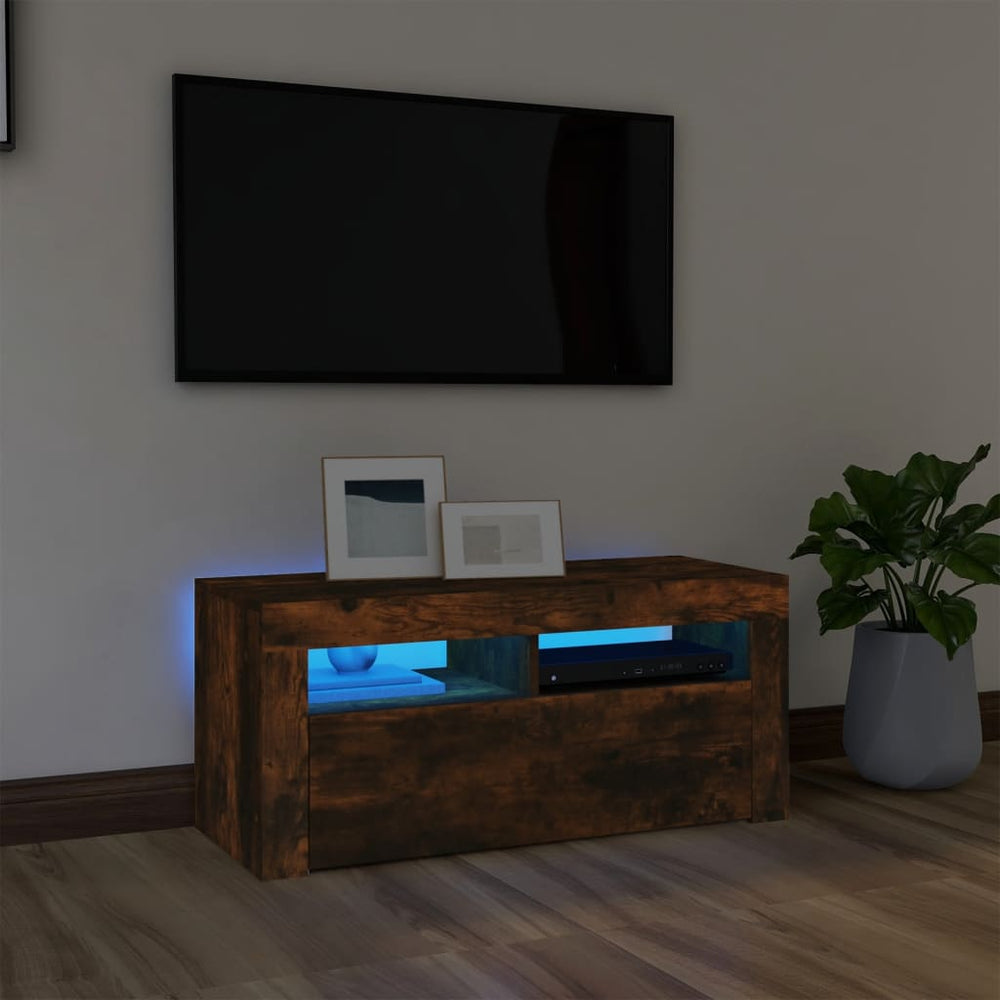 TV spintelė su LED apšvietimu, dūminio ąžuolo, 90x35x40cm