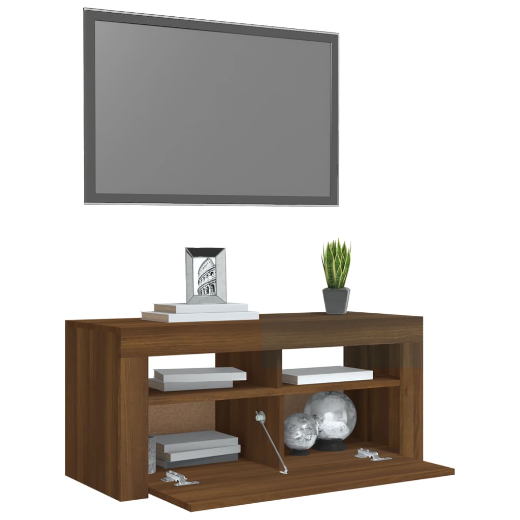 TV spintelė su LED apšvietimu, ruda ąžuolo, 90x35x40cm