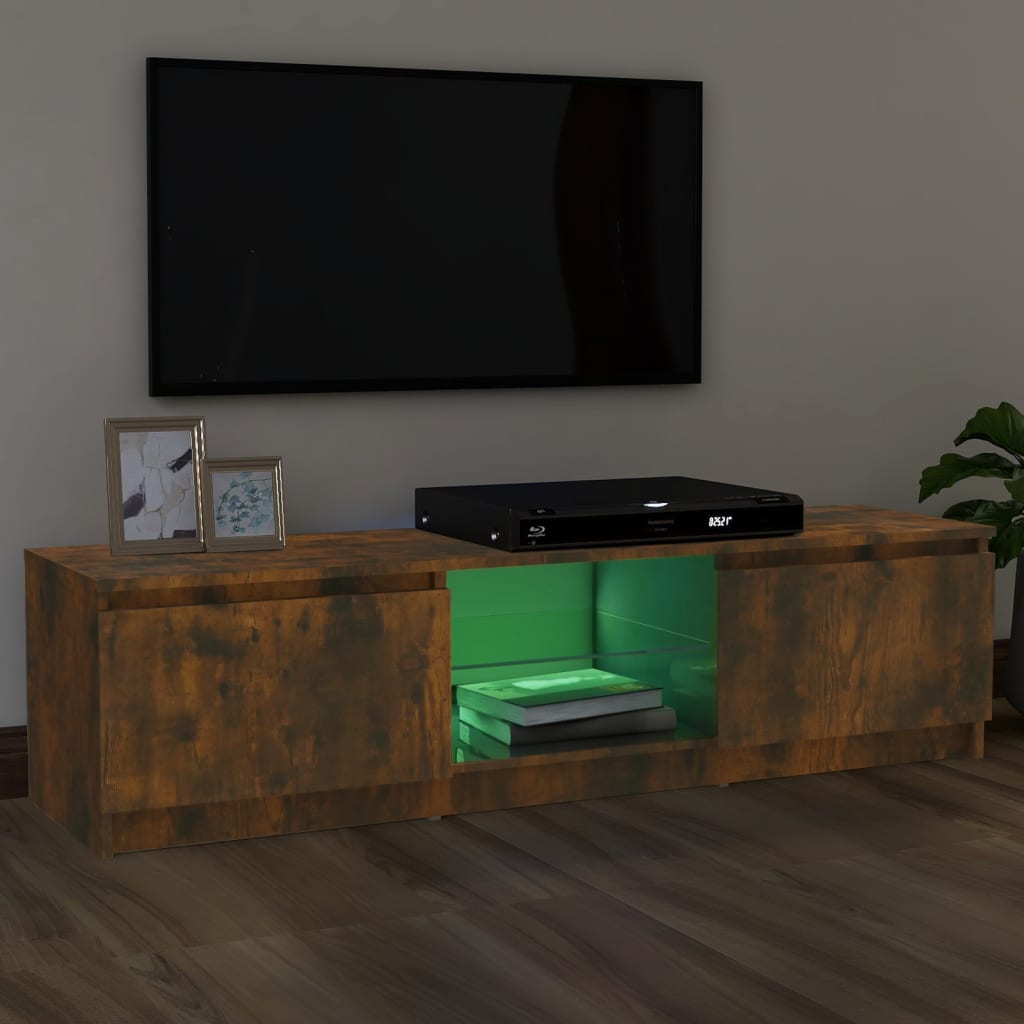 TV spintelė su LED apšvietimu, dūminio ąžuolo, 120x30x35,5cm