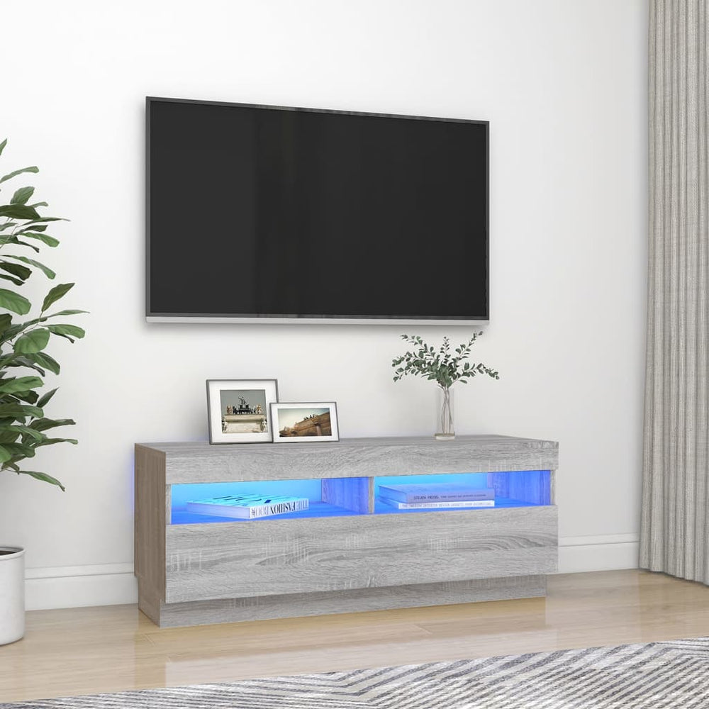 Televizoriaus spintelė su LED, pilka ąžuolo, 100x35x40cm