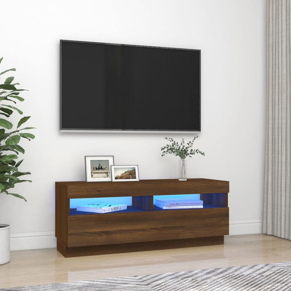 Televizoriaus spintelė su LED, ruda ąžuolo, 100x35x40cm