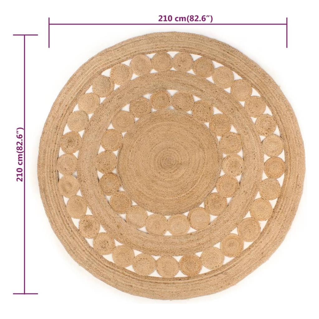Kilimas, 210cm, džiutas, apskritas, pinto dizaino