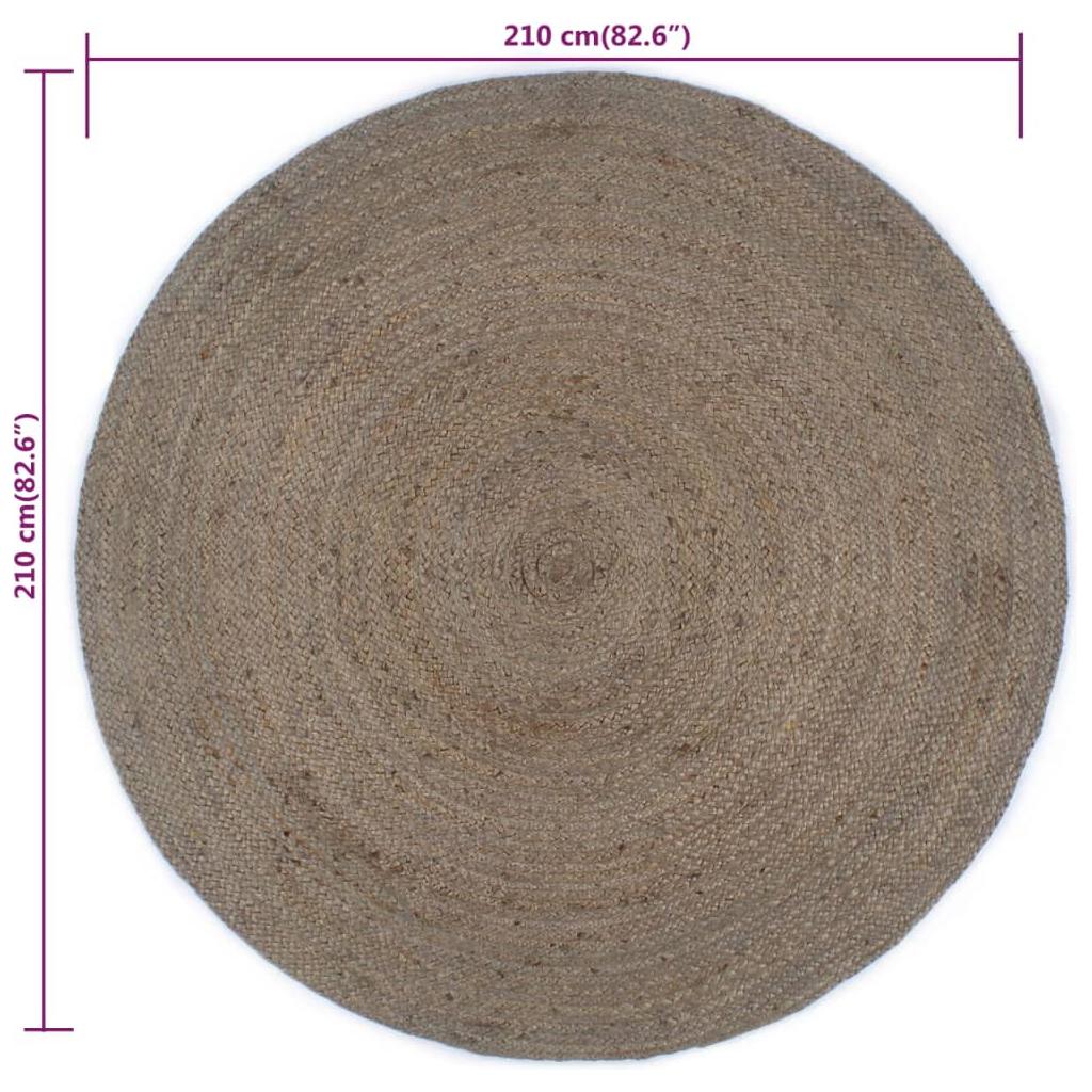 Kilimas, pilkas, 210cm, džiutas, apskritas, rankų darbo