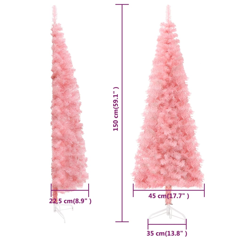 Siaura dirbtinė pusinė Kalėdų eglutė su stovu, rožinė, 150cm