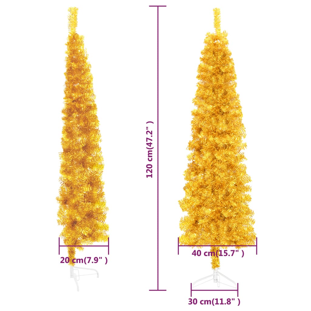 Siaura dirbtinė pusinė Kalėdų eglutė su stovu, auksinė, 120cm