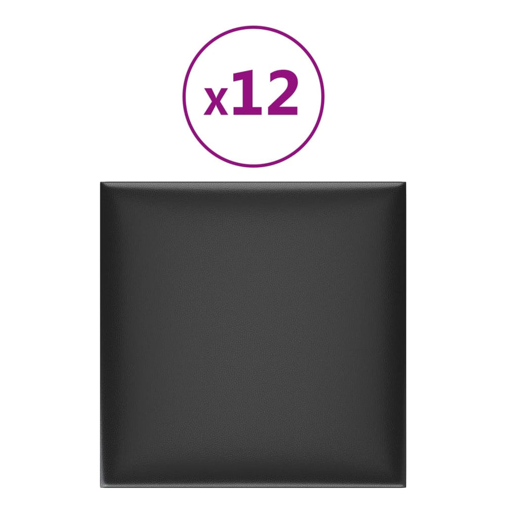 Sienų plokštės, 12vnt., juodos, 30x30cm, dirbtinė oda, 1,08m²