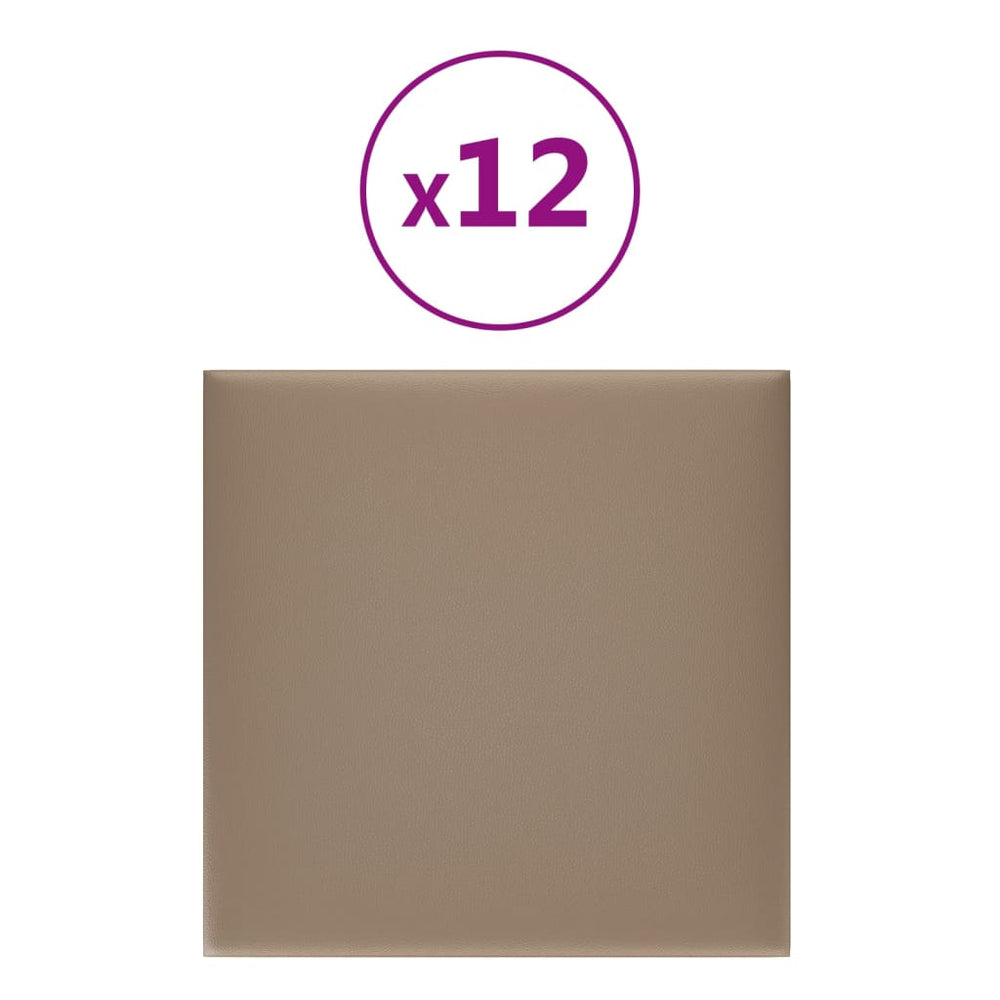 Sienų plokštės, 12vnt., kapučino, 30x30cm, dirbtinė oda, 1,08m²