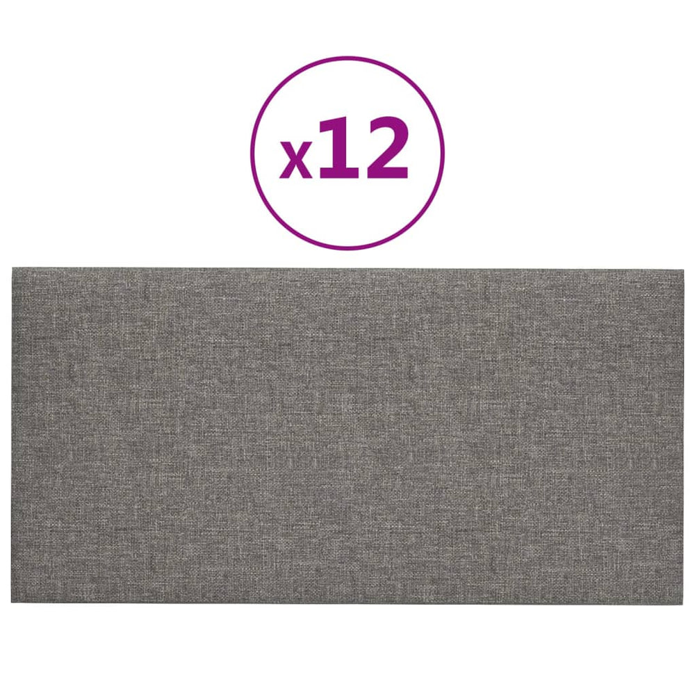 Sienų plokštės, 12vnt., pilkos, 60x30cm, audinys, 2,16m²