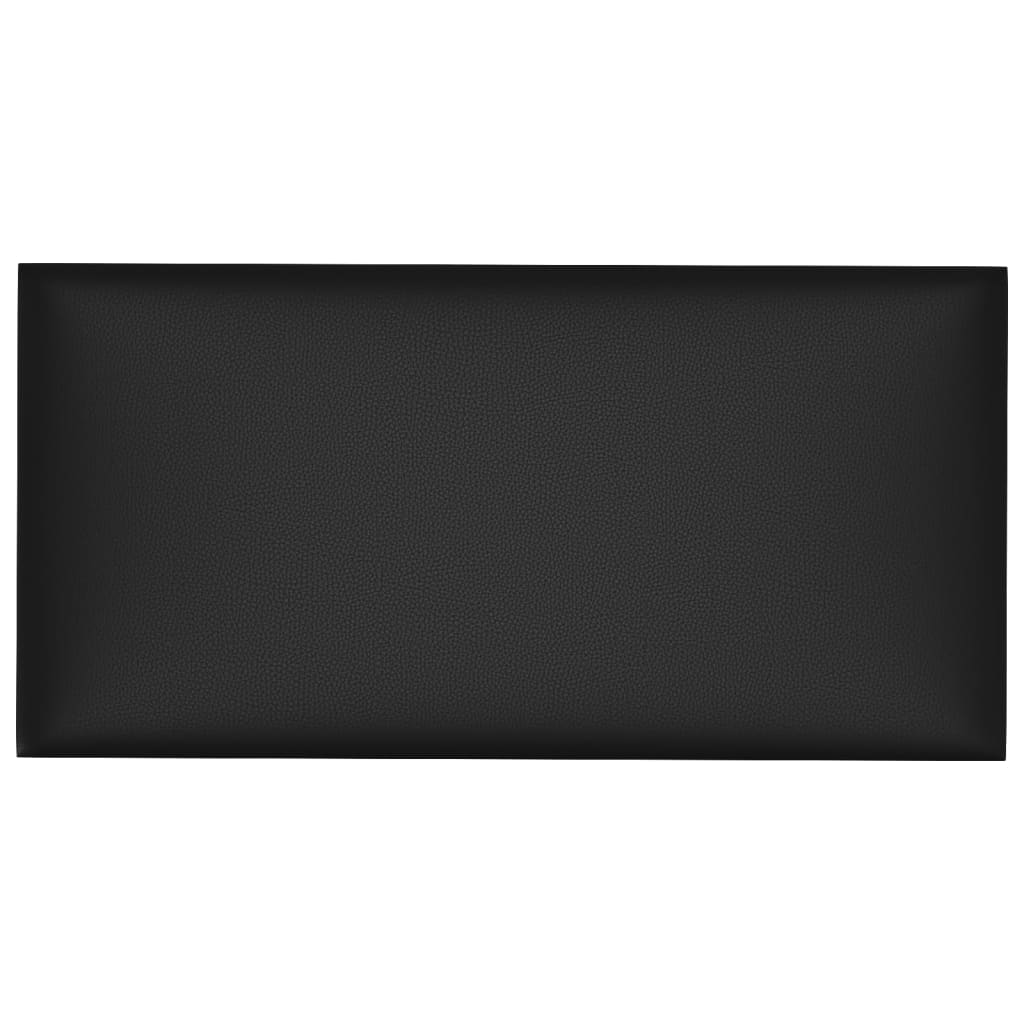 Sienų plokštės, 12vnt., juodos, 60x30cm, dirbtinė oda, 2,16m²