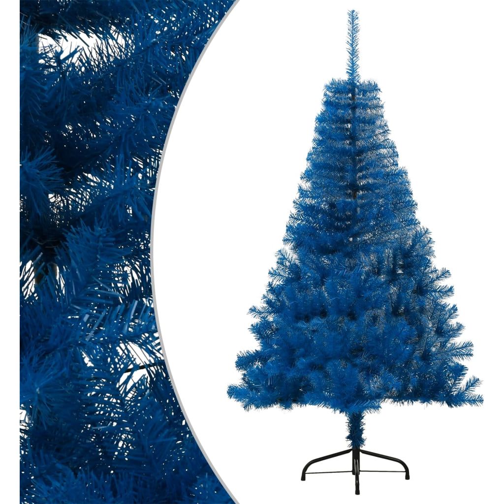 Dirbtinė pusinė Kalėdų eglutė su stovu, mėlyna, 150cm, PVC