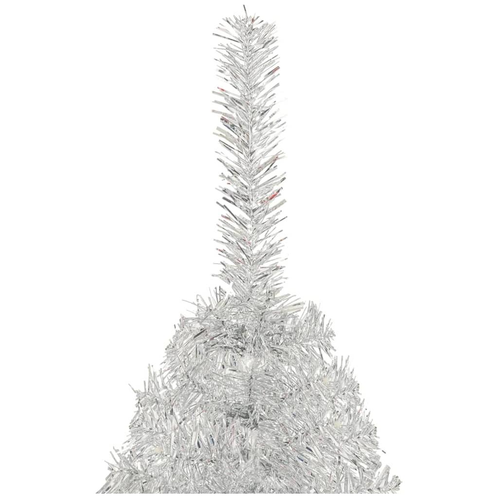 Dirbtinė pusinė Kalėdų eglutė su stovu, sidabrinė, 210cm, PVC