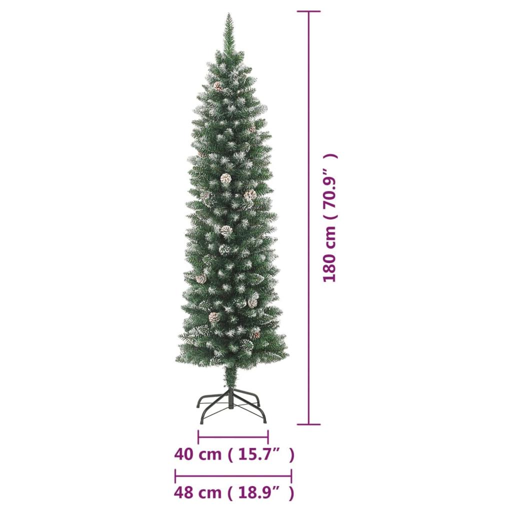 Dirbtinė siaura Kalėdų eglutė su stovu, 180cm, PVC