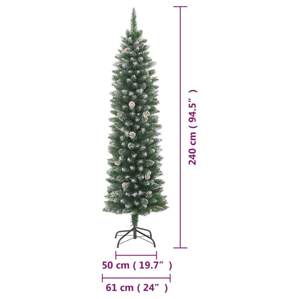Dirbtinė siaura Kalėdų eglutė su stovu, 240cm, PVC